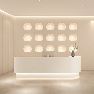 Modern Curved Lacquered Reception Desk – Multiple Colours, 120–500 cm Options, LED Lighting