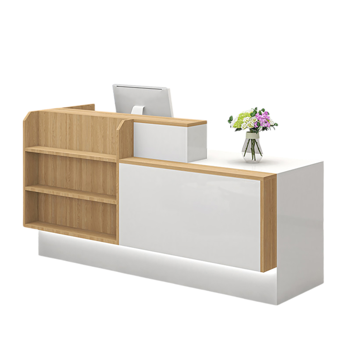 Modern Reception Desk with Display Shelving Front Counter for Retail and Supermarket Spaces