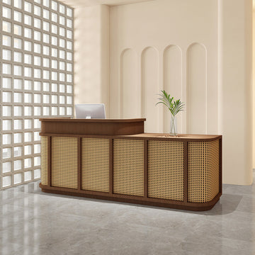 Vintage Timber Rattan Reception Desk & Front Desk 120-360cm by BDLFurniture