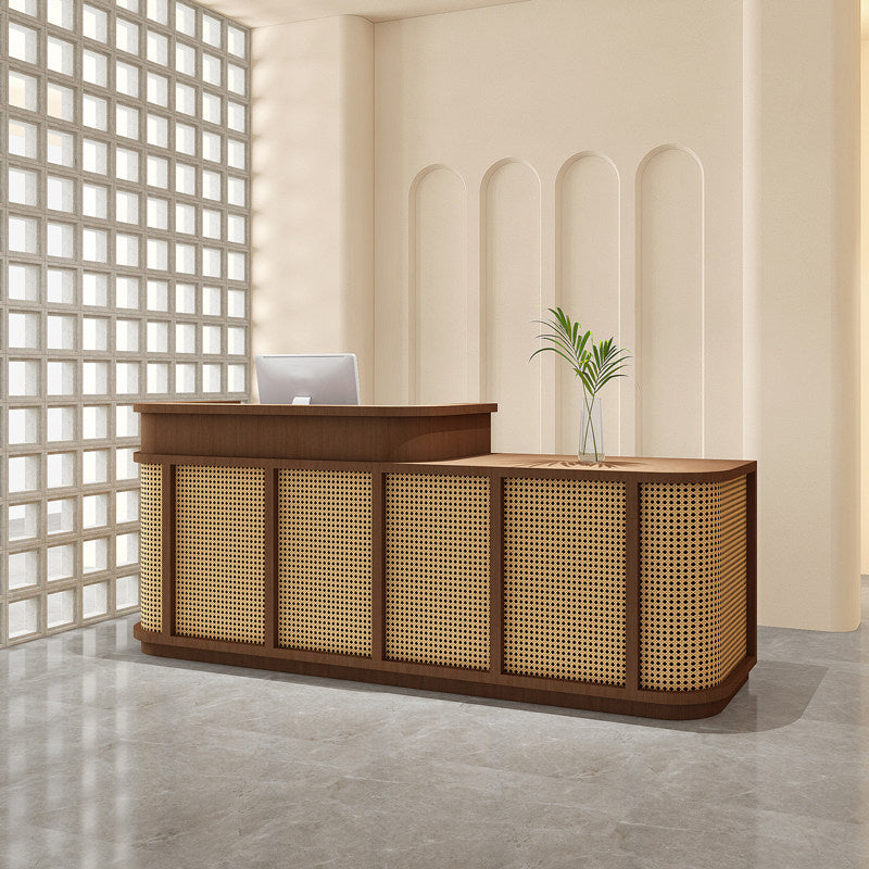 Vintage Timber Rattan Reception Desk & Front Desk 120-360cm by BDLFurniture