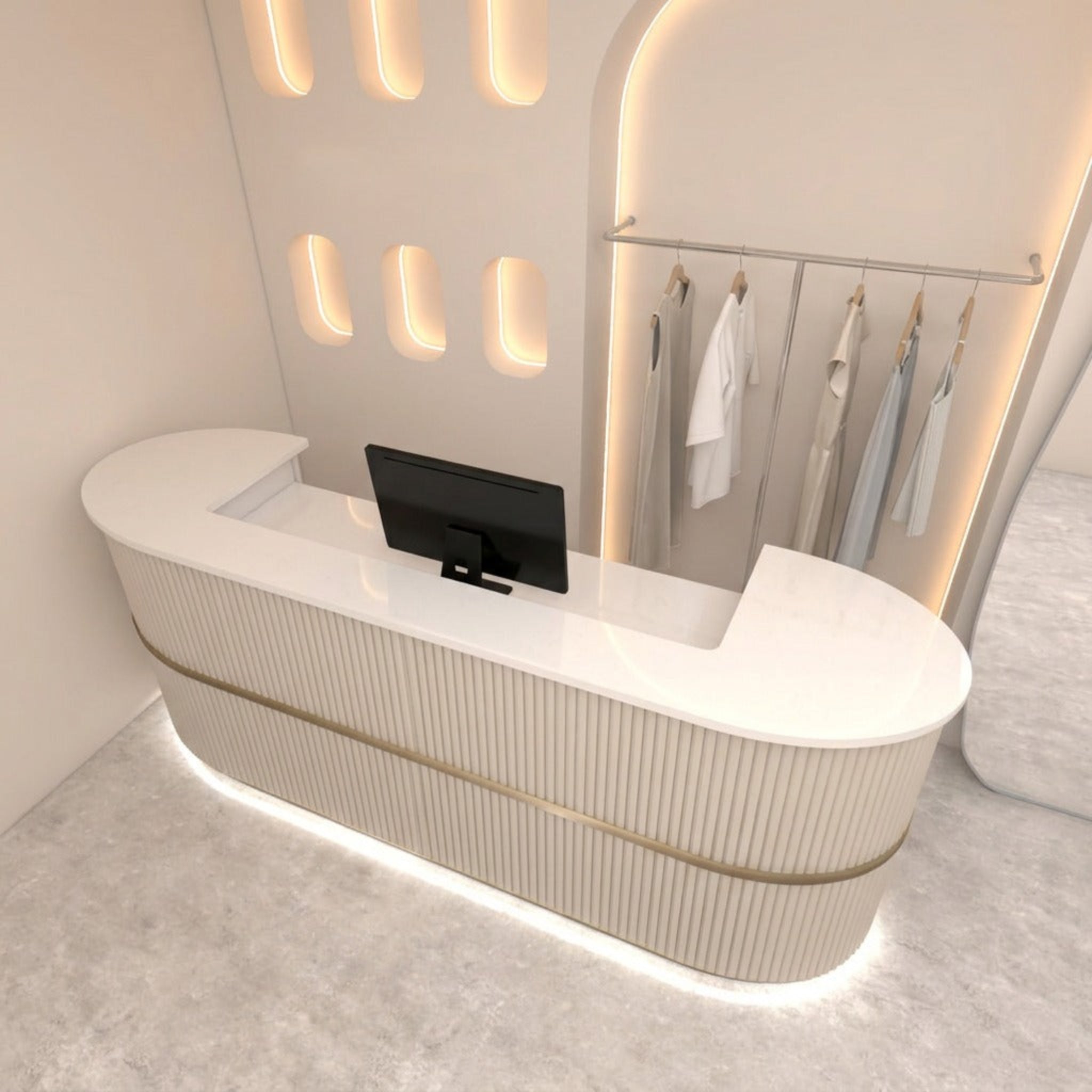 （In Stock Now）Modern Curved Reception Desk for Salons & Boutiques | 120cm-360cm Counter