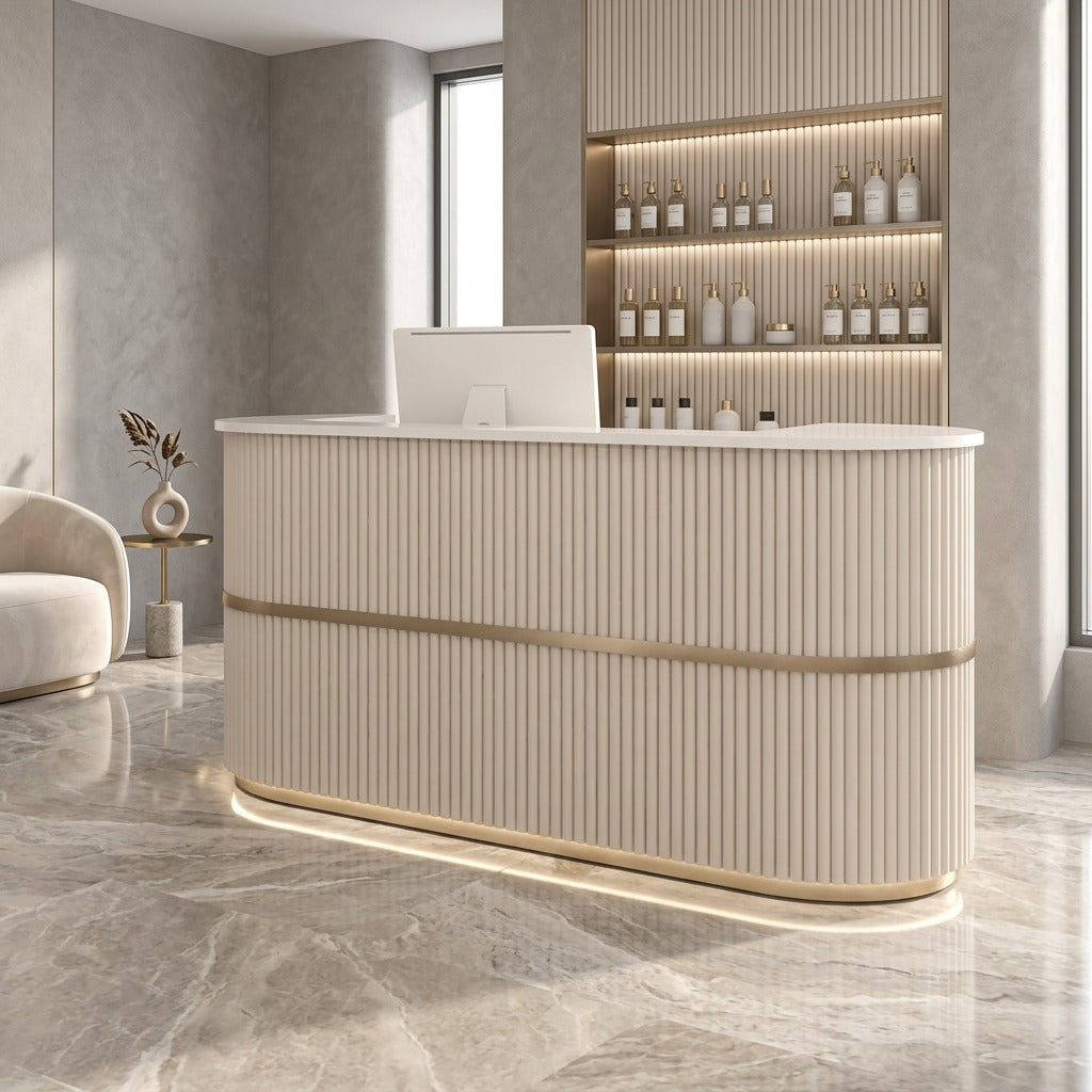 Modern Curved Reception Desk for Salons & Boutiques | 120cm-360cm Counter