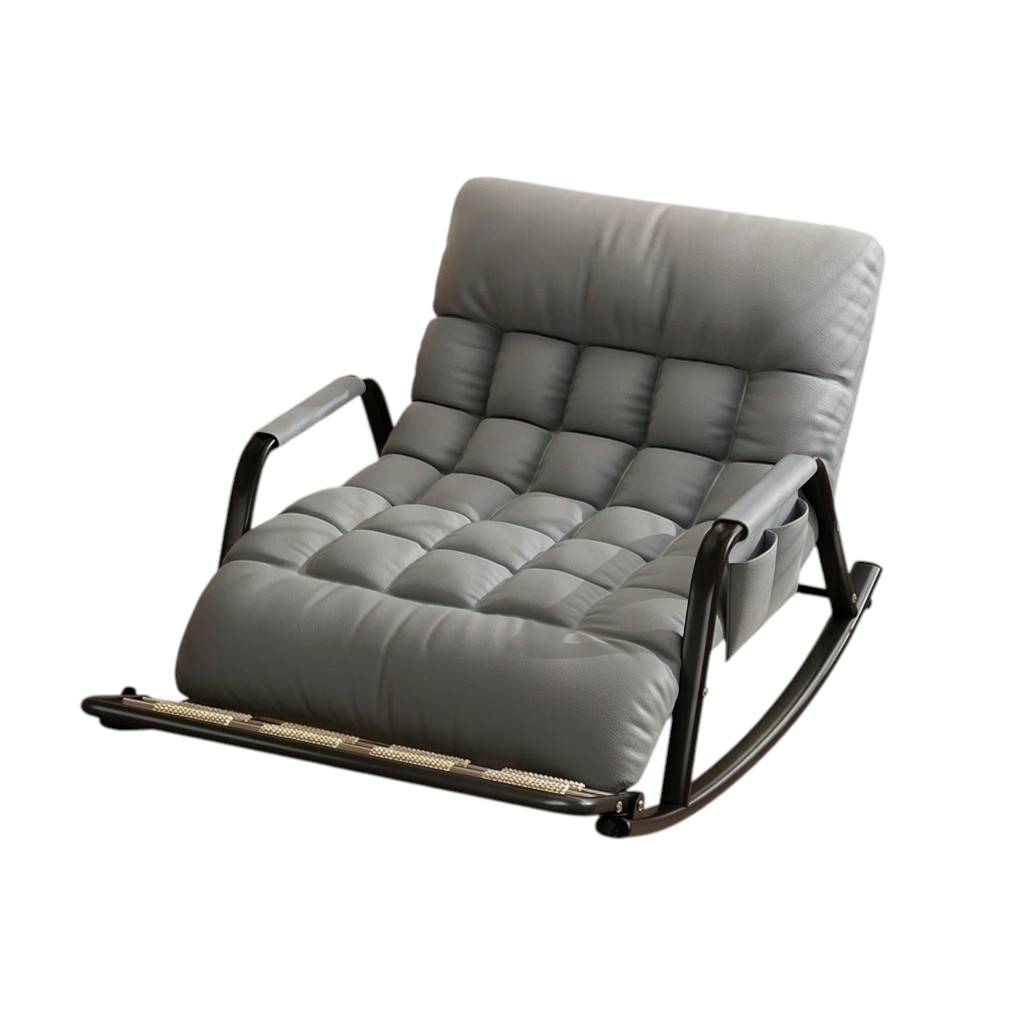 Reclining Rocking Chair with Massage Footrest, Storage Armrest and Washable Fabric