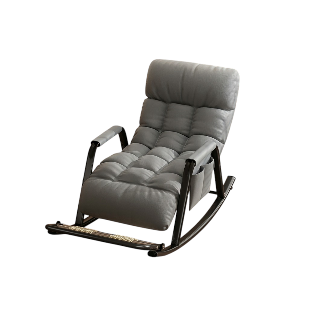 Reclining Rocking Chair with Massage Footrest, Storage Armrest and Washable Fabric