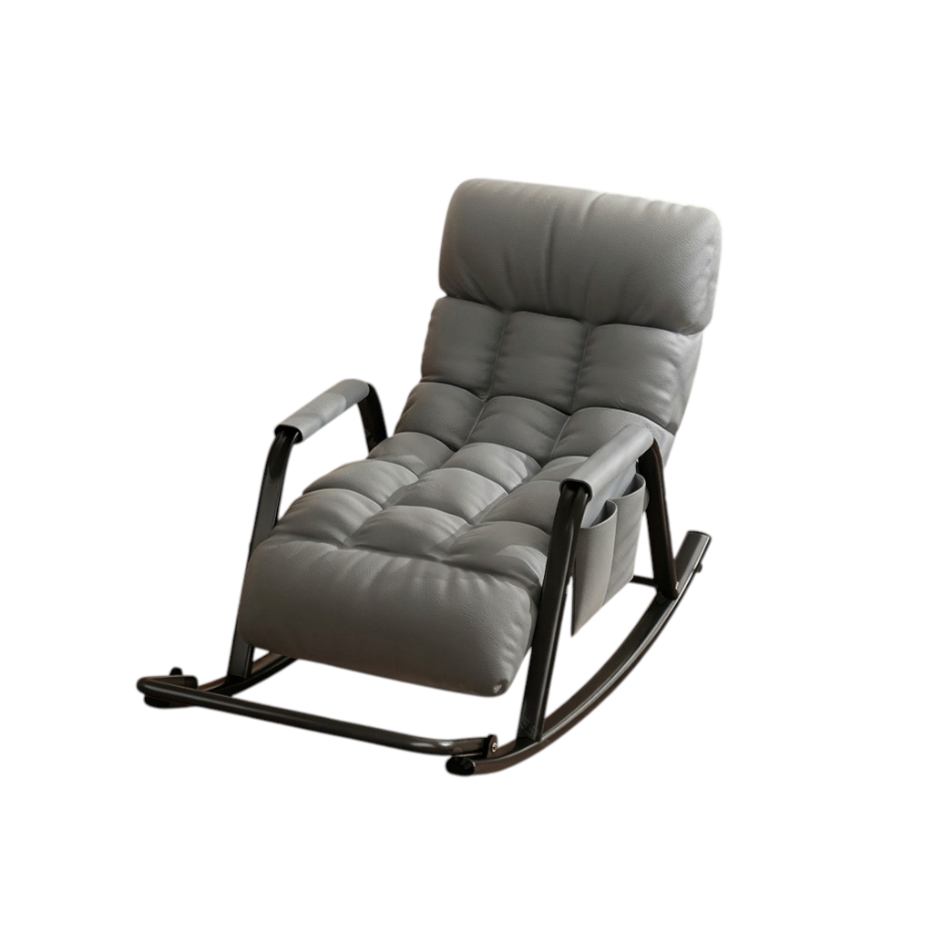 Reclining Rocking Chair with Massage Footrest, Storage Armrest and Washable Fabric