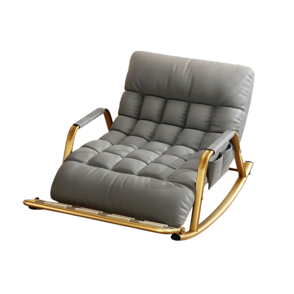 Reclining Rocking Chair with Massage Footrest, Storage Armrest and Washable Fabric