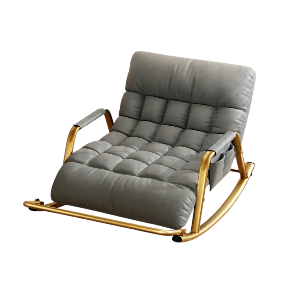 Reclining Rocking Chair with Massage Footrest, Storage Armrest and Washable Fabric