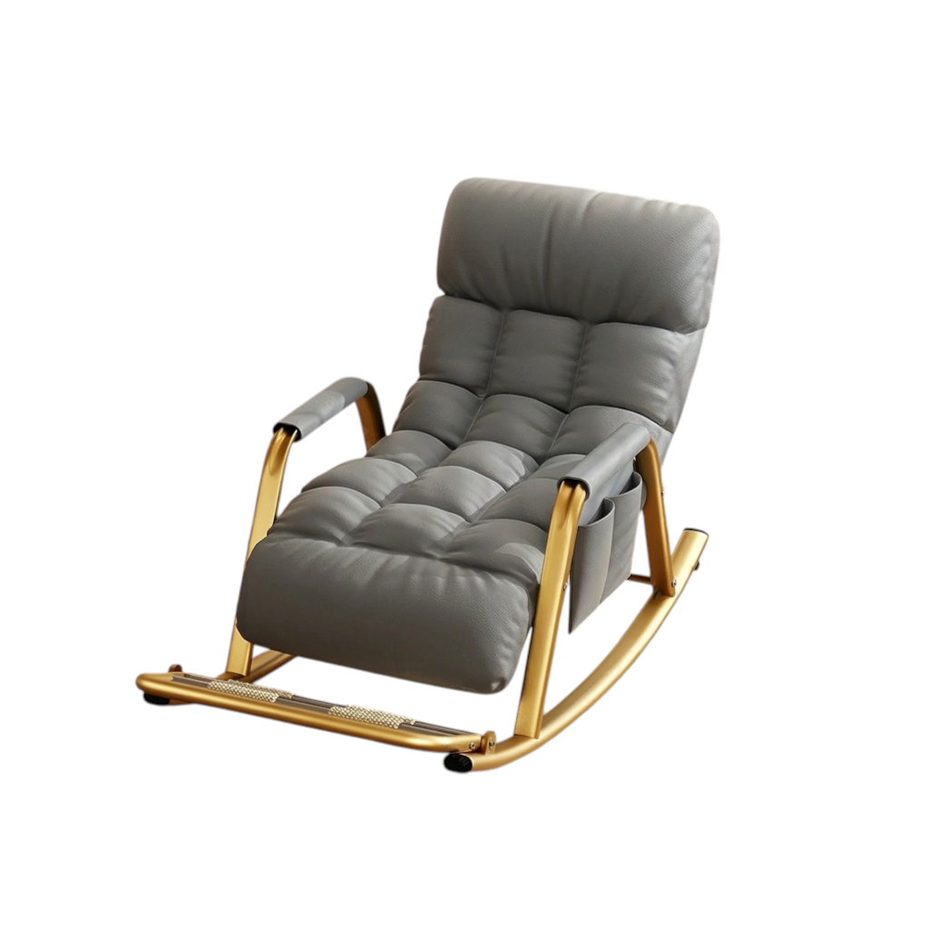 Reclining Rocking Chair with Massage Footrest, Storage Armrest and Washable Fabric
