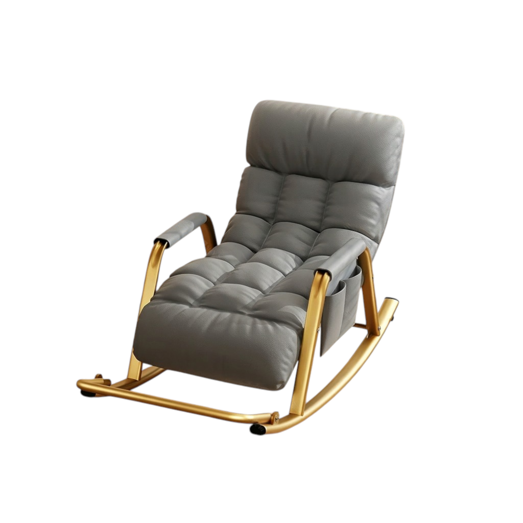 Reclining Rocking Chair with Massage Footrest, Storage Armrest and Washable Fabric