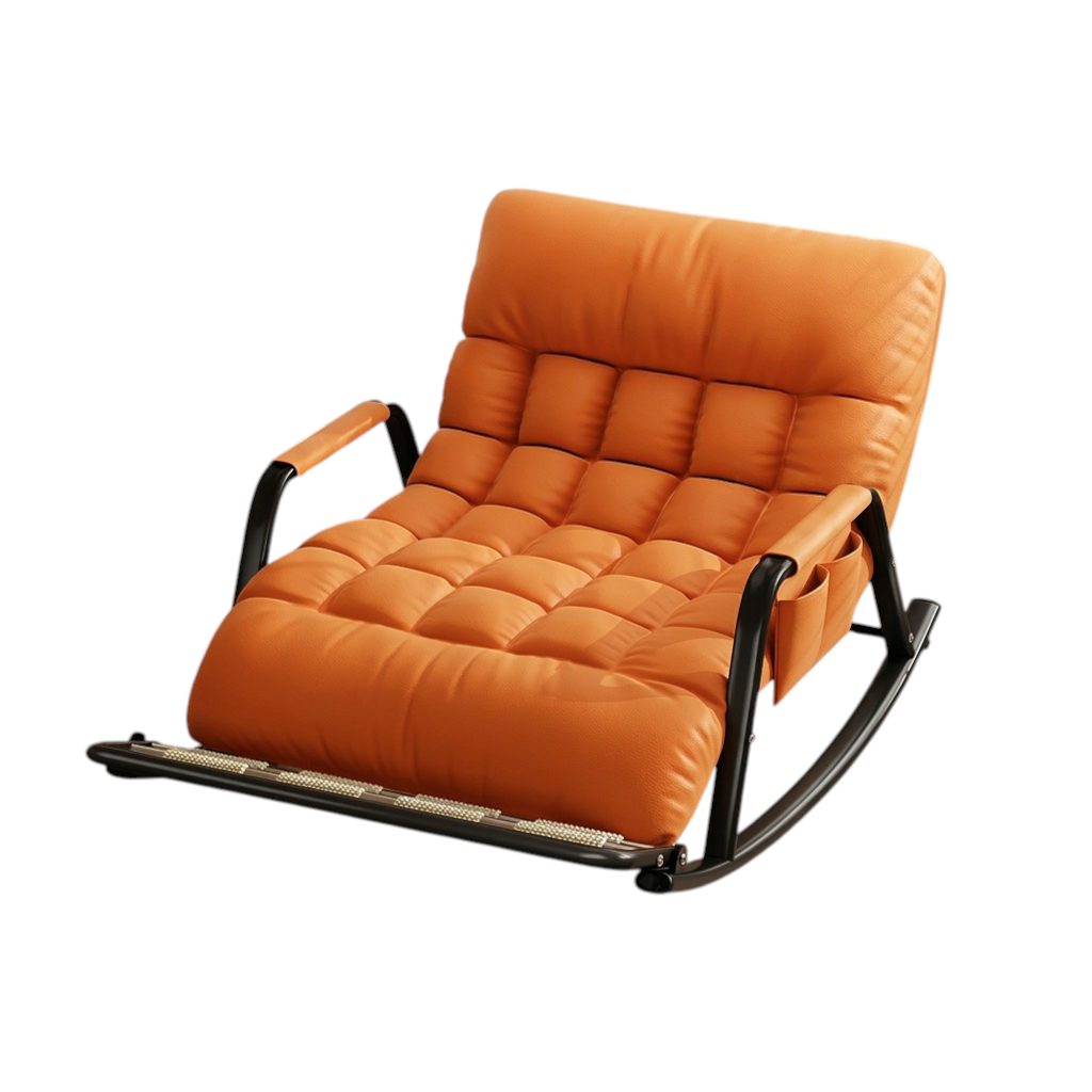 Reclining Rocking Chair with Massage Footrest, Storage Armrest and Washable Fabric