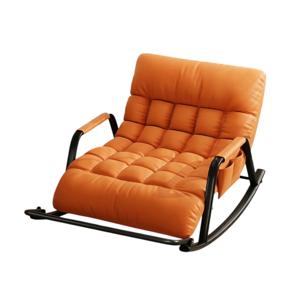 Reclining Rocking Chair with Massage Footrest, Storage Armrest and Washable Fabric