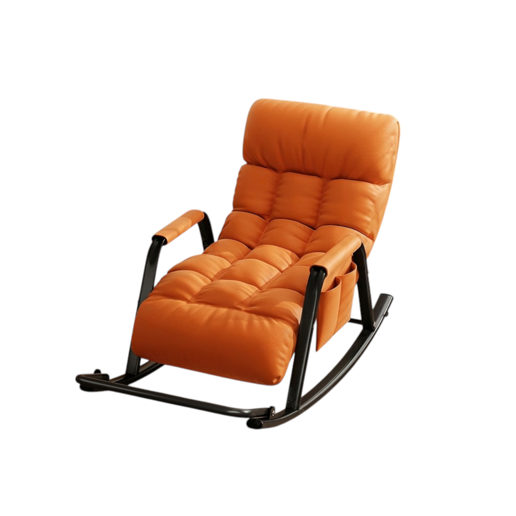 Reclining Rocking Chair with Massage Footrest, Storage Armrest and Washable Fabric