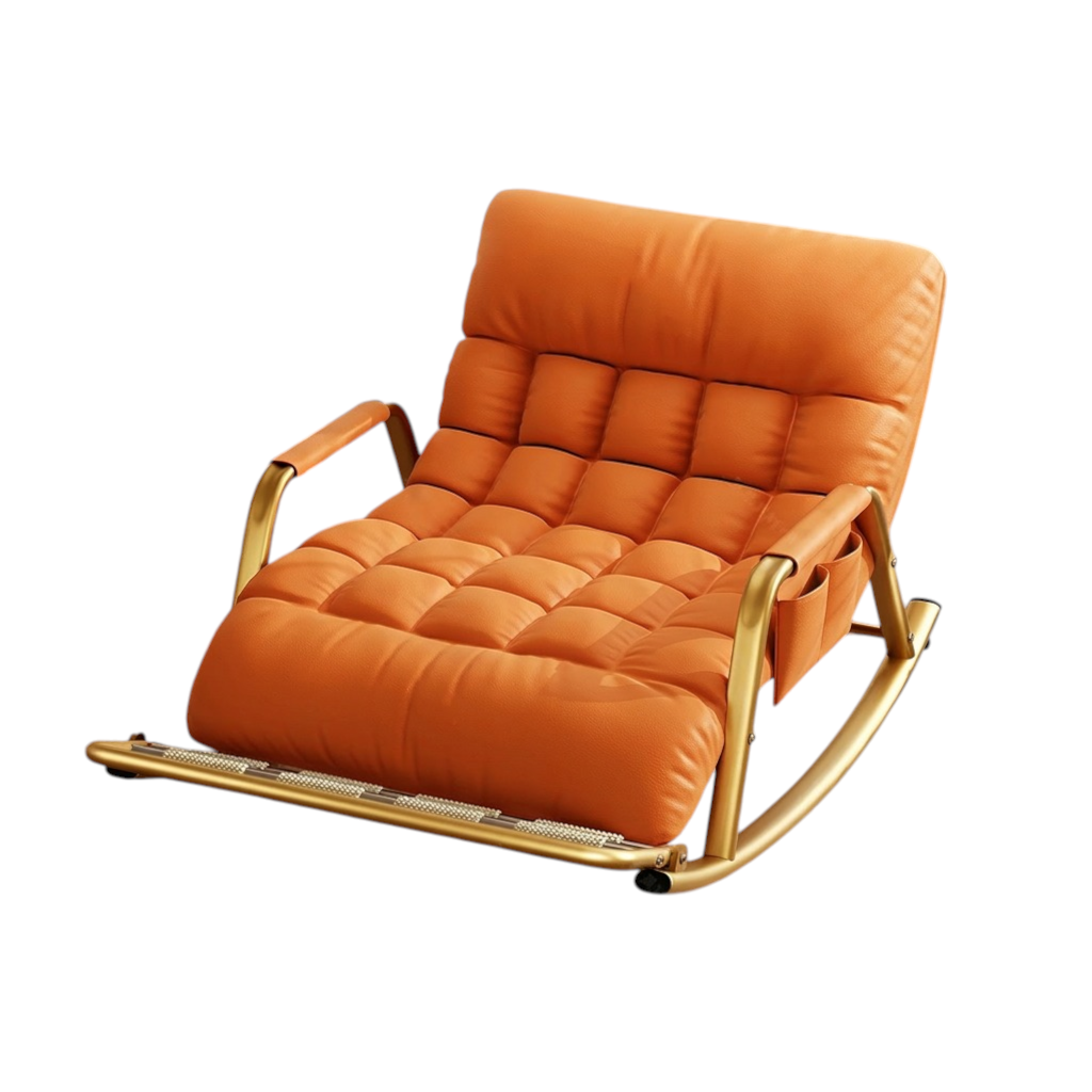 Reclining Rocking Chair with Massage Footrest, Storage Armrest and Washable Fabric