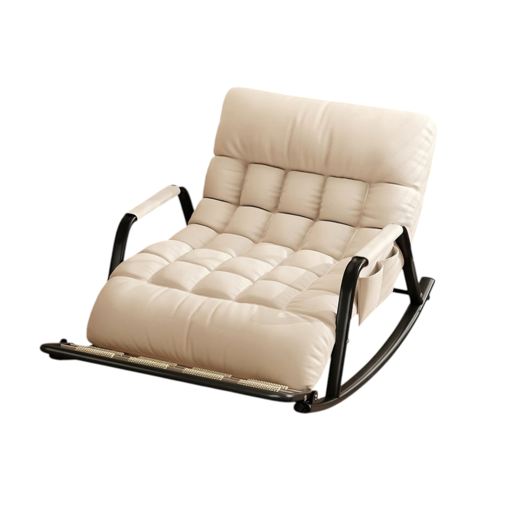 Reclining Rocking Chair with Massage Footrest, Storage Armrest and Washable Fabric