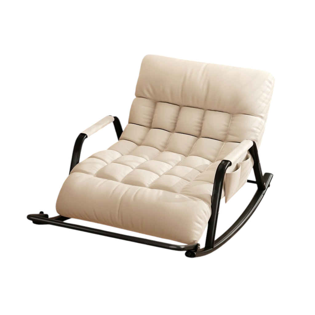 Reclining Rocking Chair with Massage Footrest, Storage Armrest and Washable Fabric