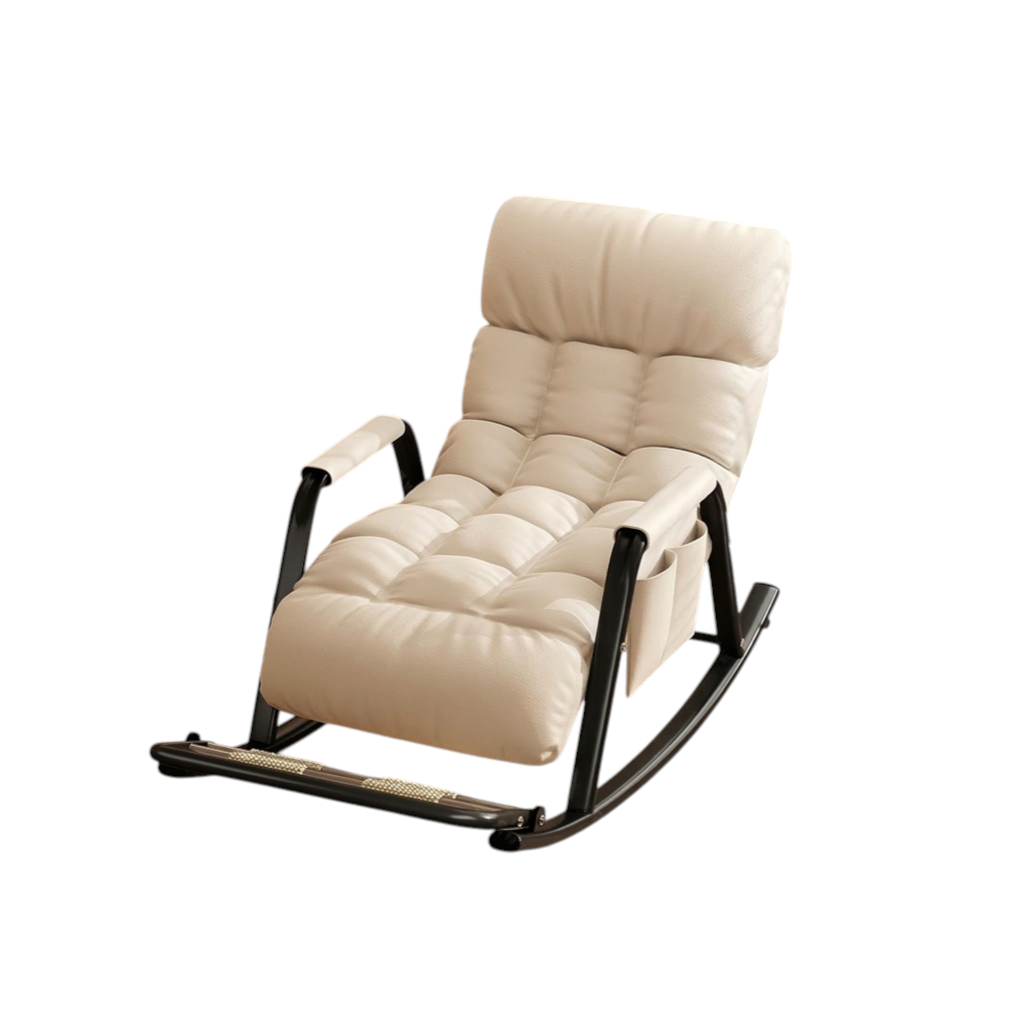 Reclining Rocking Chair with Massage Footrest, Storage Armrest and Washable Fabric