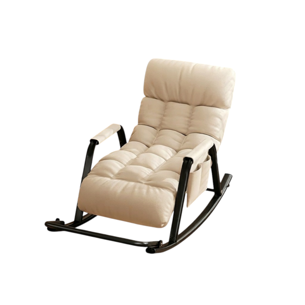 Reclining Rocking Chair with Massage Footrest, Storage Armrest and Washable Fabric