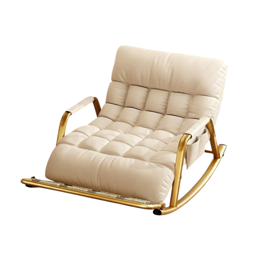 Reclining Rocking Chair with Massage Footrest, Storage Armrest and Washable Fabric