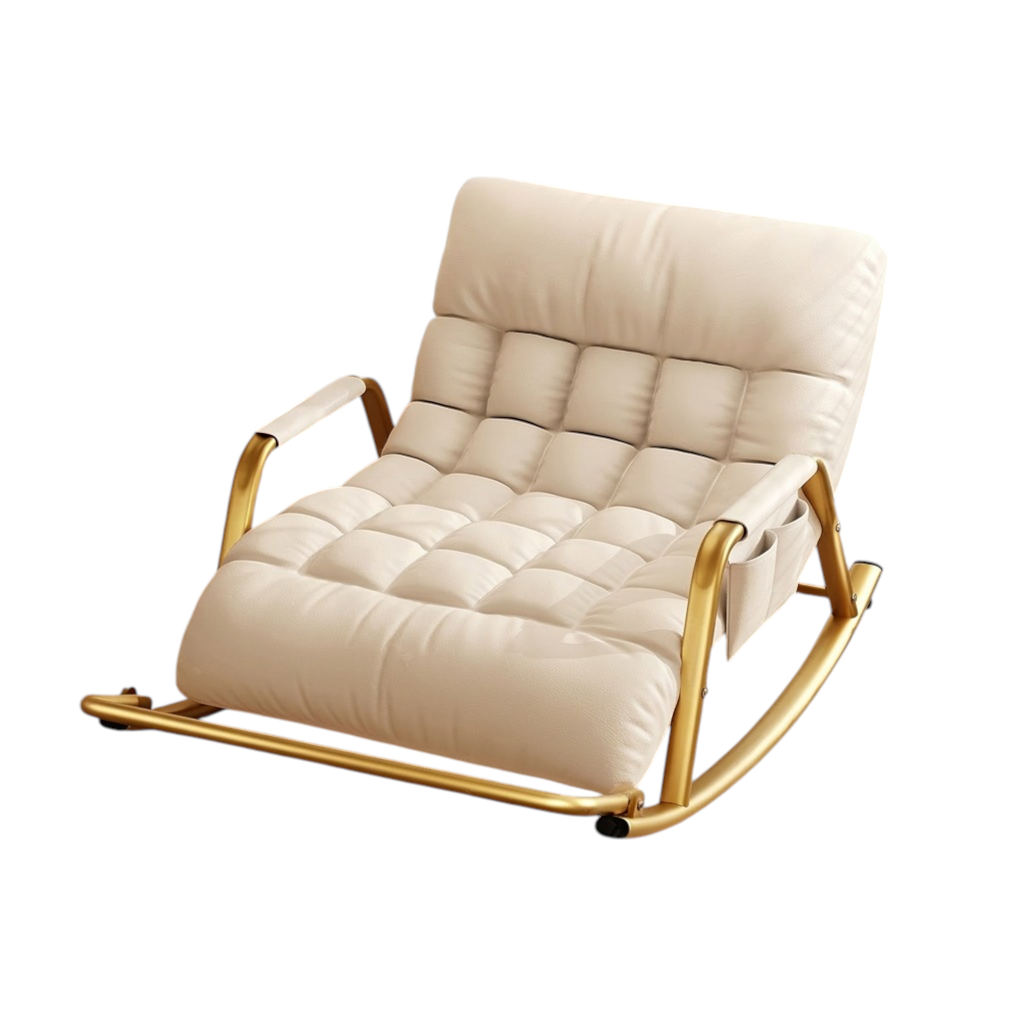 Reclining Rocking Chair with Massage Footrest, Storage Armrest and Washable Fabric