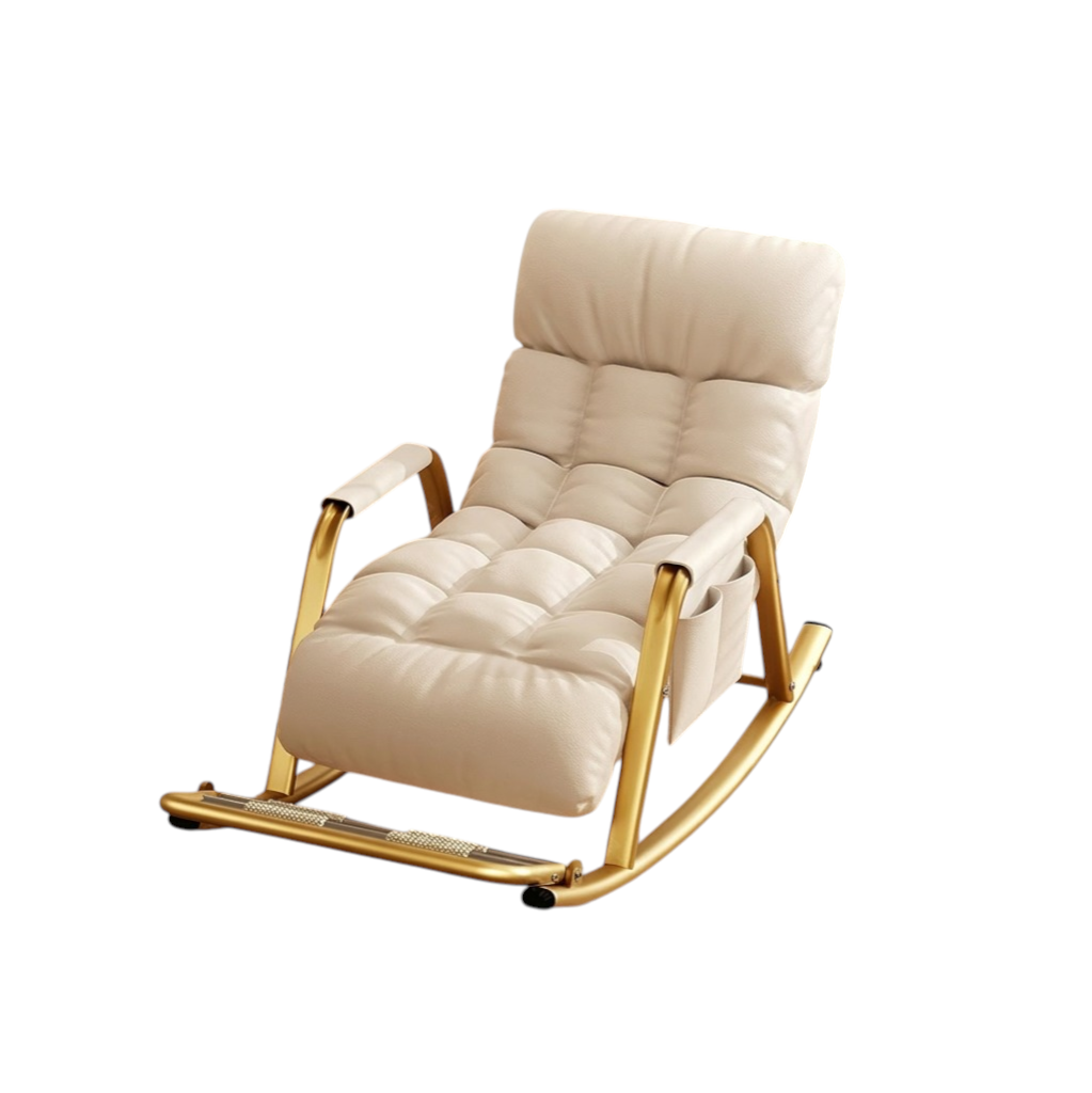 Reclining Rocking Chair with Massage Footrest, Storage Armrest and Washable Fabric