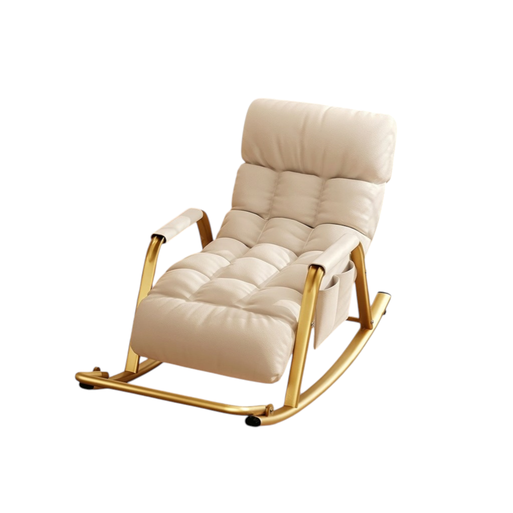 Reclining Rocking Chair with Massage Footrest, Storage Armrest and Washable Fabric