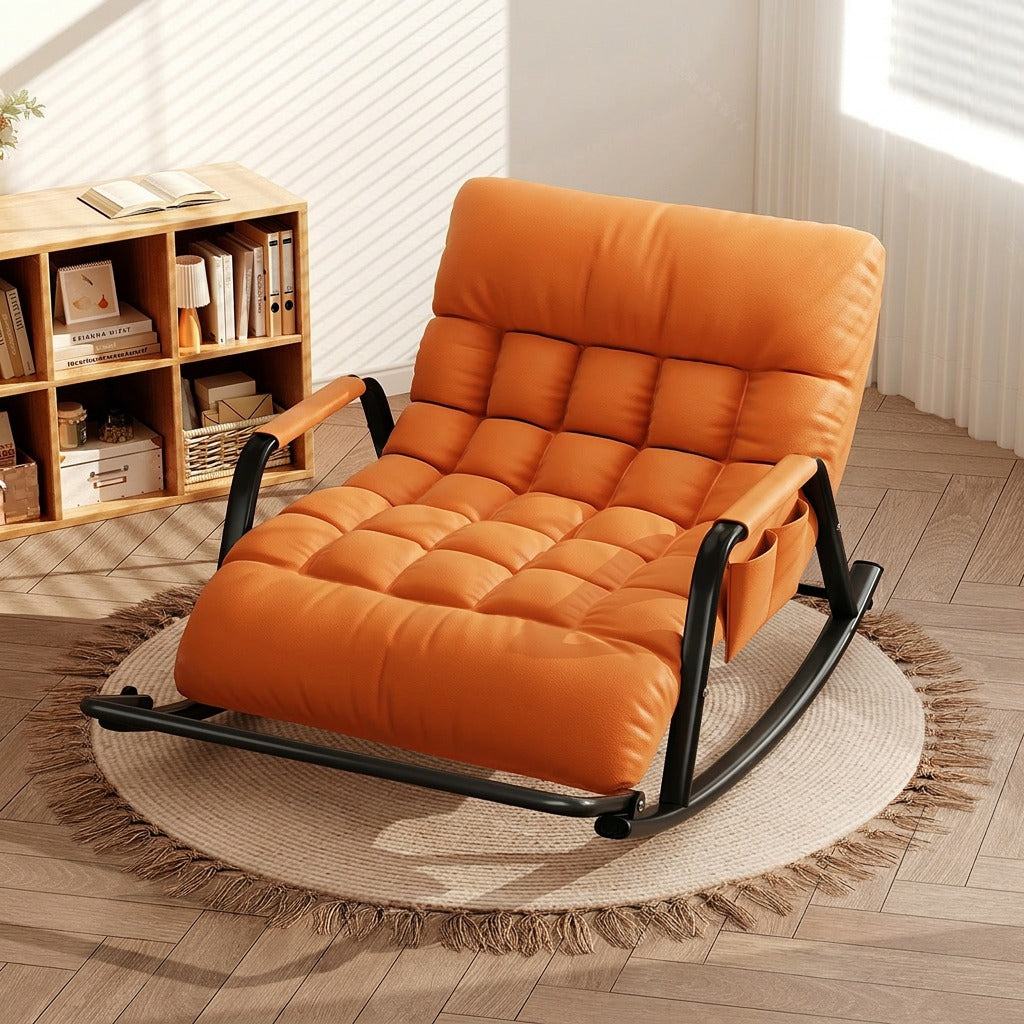 Reclining Rocking Chair with Massage Footrest, Storage Armrest and Washable Fabric