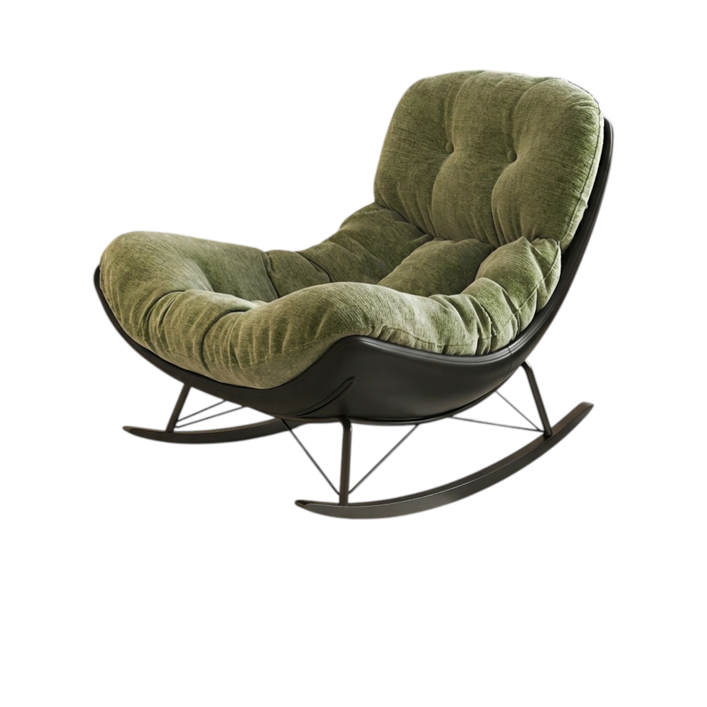 Modern Rocking Chair with Footrest, Chenille Lounge Chair with Solid Wood Base for Home