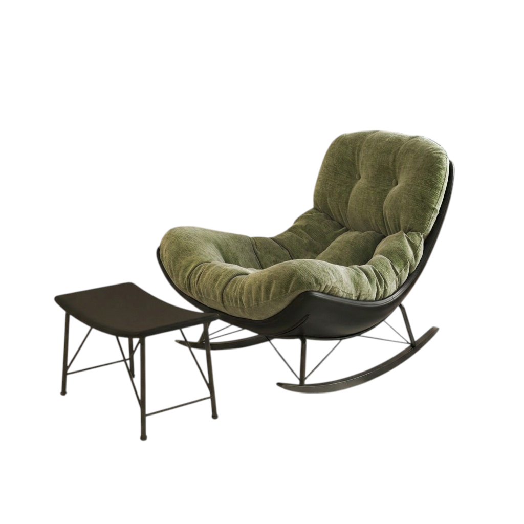 Modern Rocking Chair with Footrest, Chenille Lounge Chair with Solid Wood Base for Home