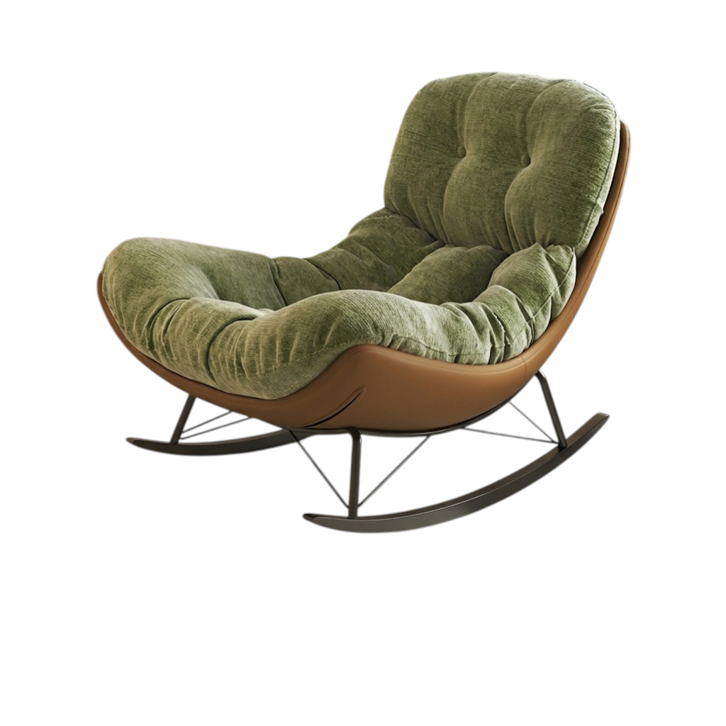 Modern Rocking Chair with Footrest, Chenille Lounge Chair with Solid Wood Base for Home