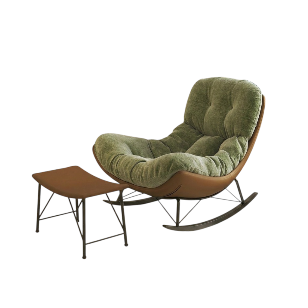 Modern Rocking Chair with Footrest, Chenille Lounge Chair with Solid Wood Base for Home