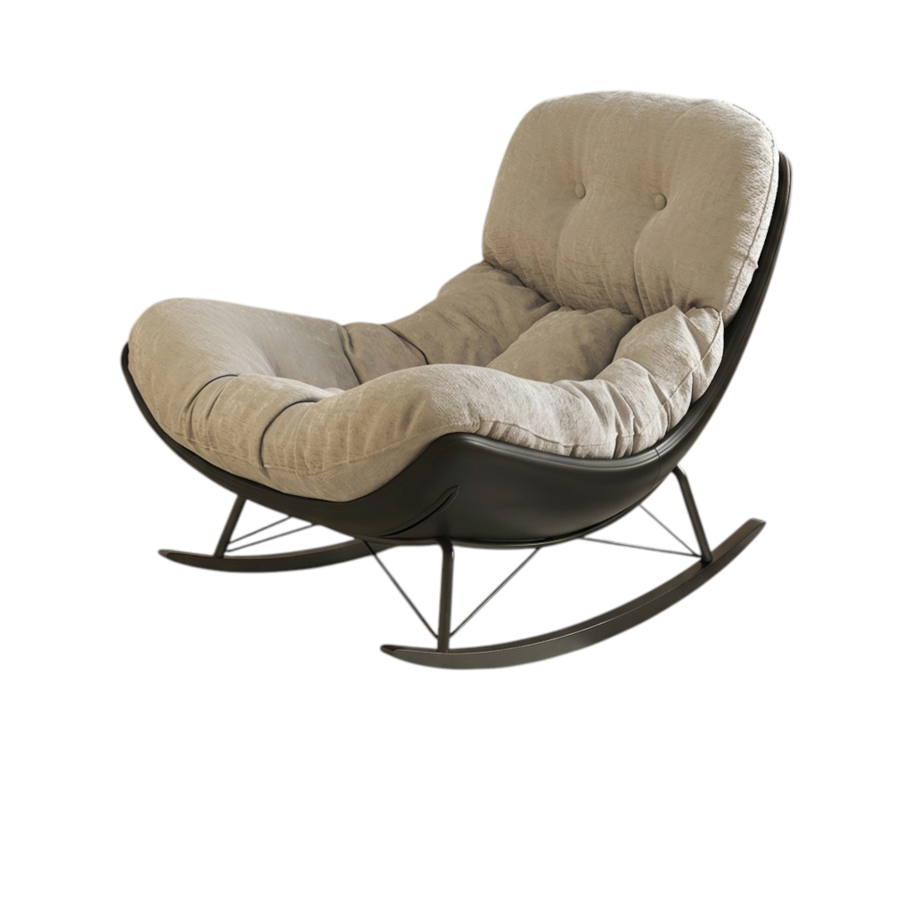 Modern Rocking Chair with Footrest, Chenille Lounge Chair with Solid Wood Base for Home