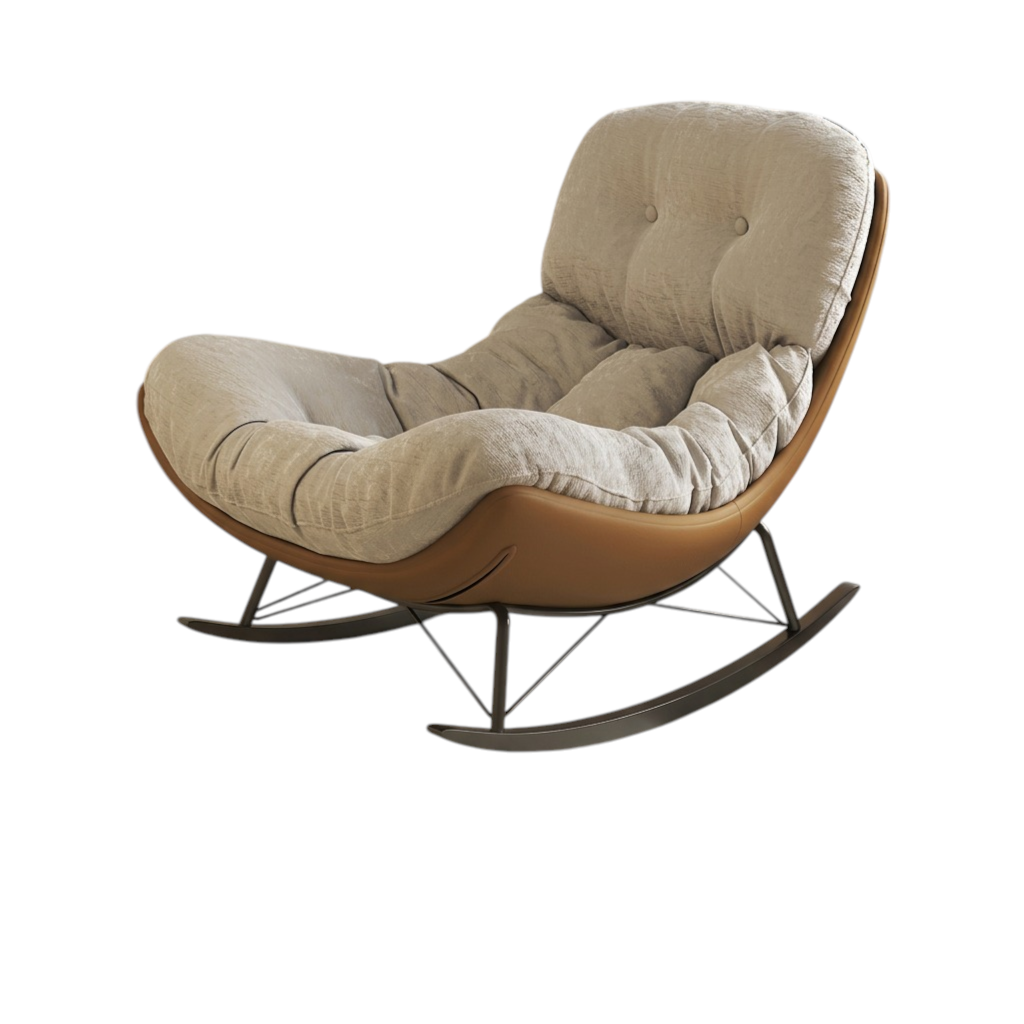 Modern Rocking Chair with Footrest, Chenille Lounge Chair with Solid Wood Base for Home