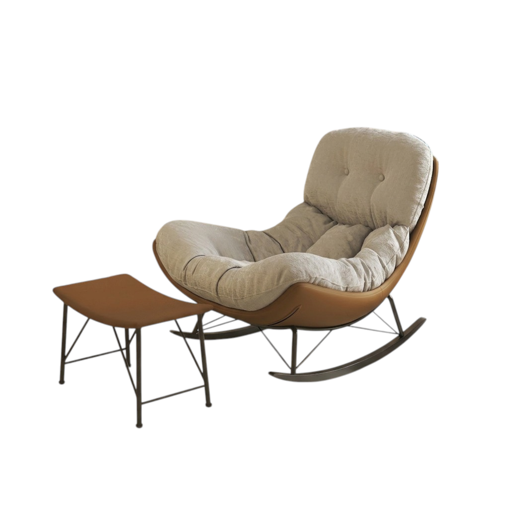 Modern Rocking Chair with Footrest, Chenille Lounge Chair with Solid Wood Base for Home