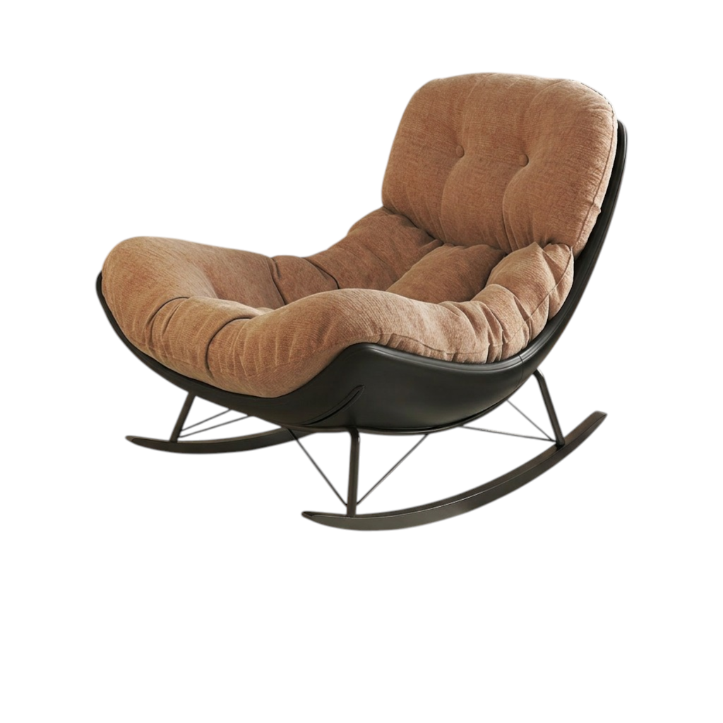 Modern Rocking Chair with Footrest, Chenille Lounge Chair with Solid Wood Base for Home