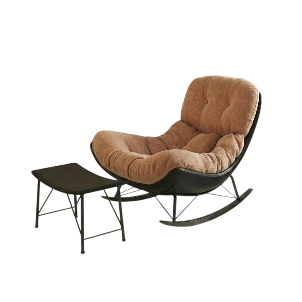 Modern Rocking Chair with Footrest, Chenille Lounge Chair with Solid Wood Base for Home