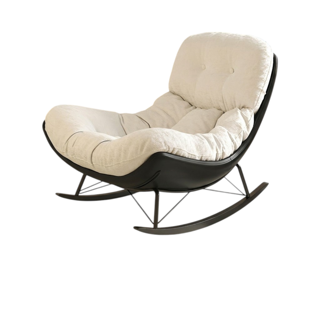 Modern Rocking Chair with Footrest, Chenille Lounge Chair with Solid Wood Base for Home
