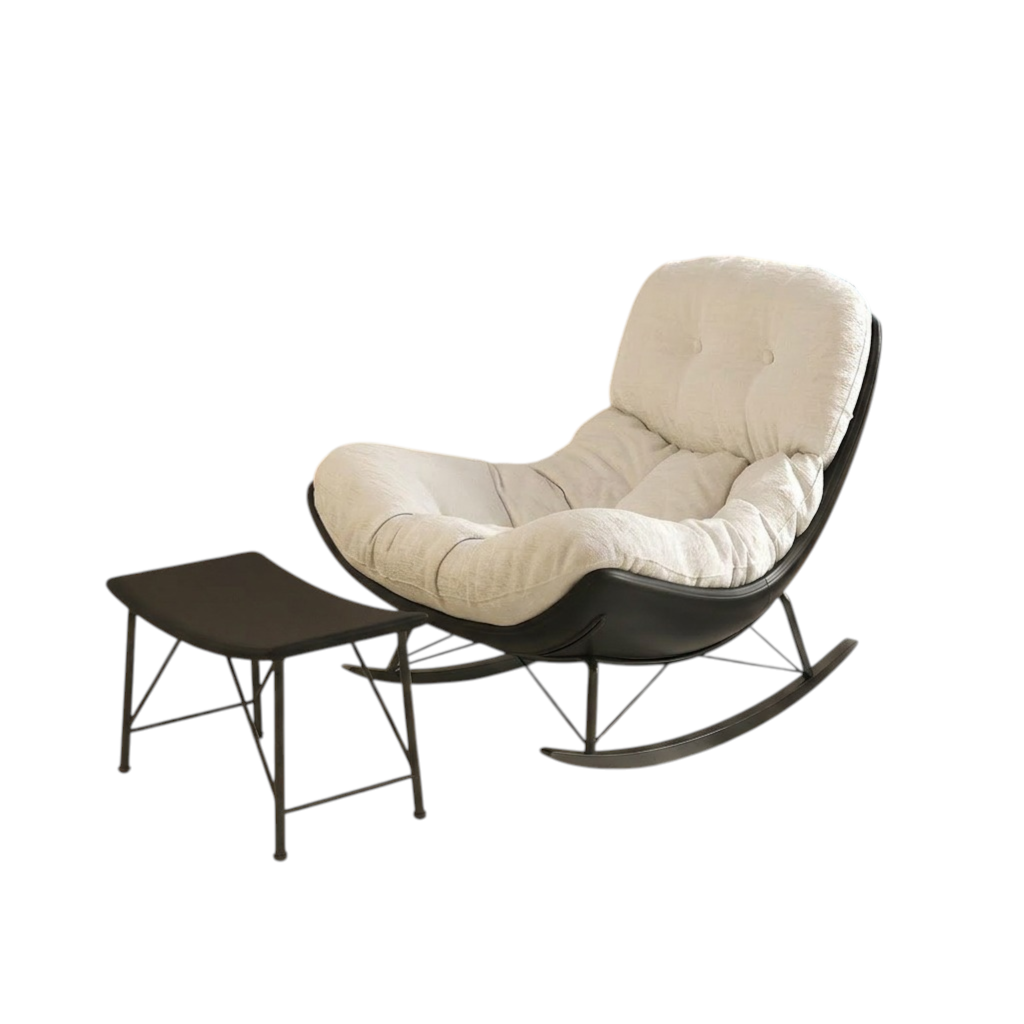 Modern Rocking Chair with Footrest, Chenille Lounge Chair with Solid Wood Base for Home
