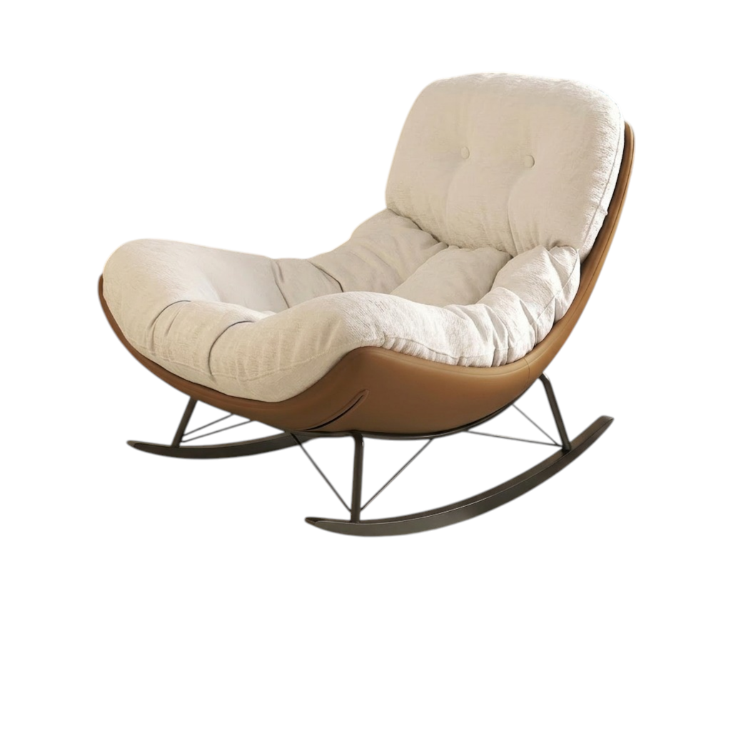 Modern Rocking Chair with Footrest, Chenille Lounge Chair with Solid Wood Base for Home