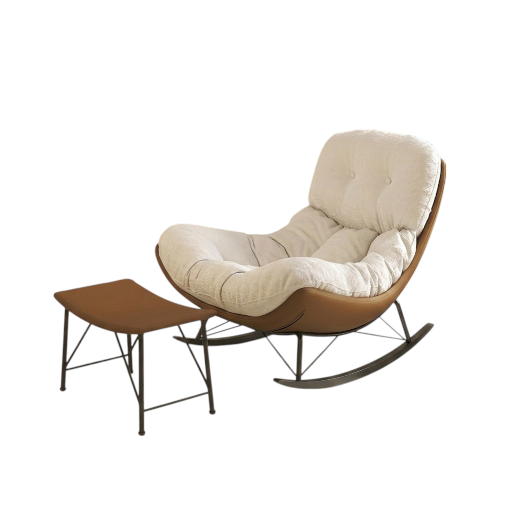 Modern Rocking Chair with Footrest, Chenille Lounge Chair with Solid Wood Base for Home