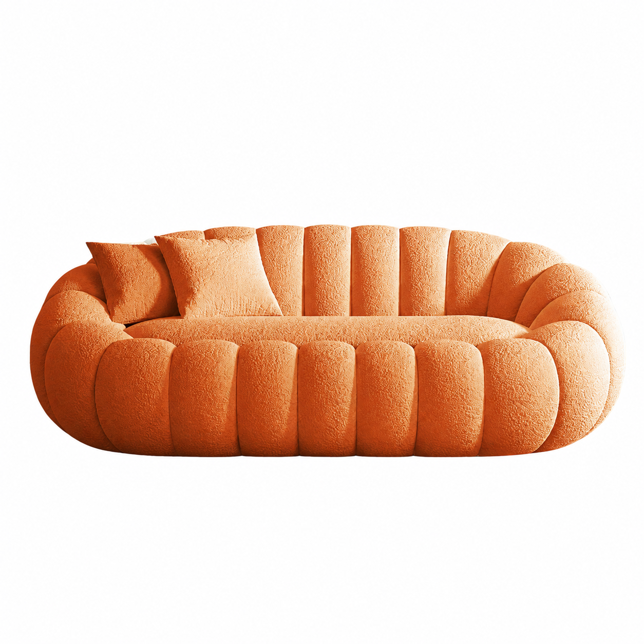 Teddy Bouclé Pumpkin Lazy Sofa Chair with Footrest, Reclining Lounge Chair for Living Room