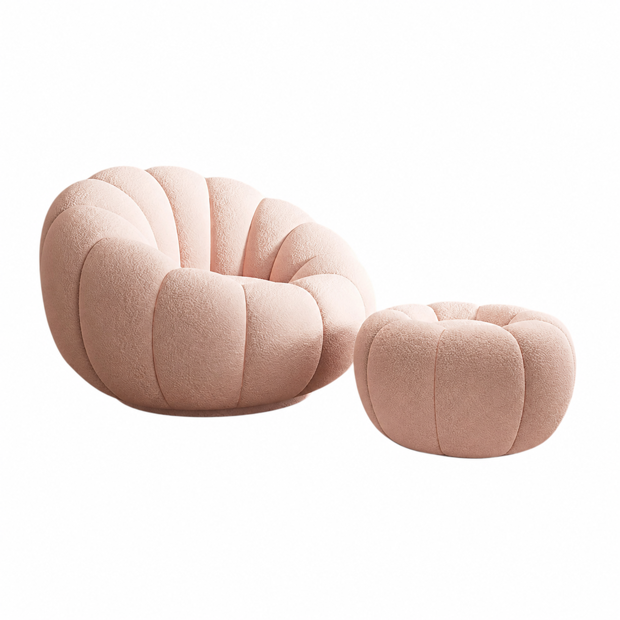 Teddy Bouclé Pumpkin Lazy Sofa Chair with Footrest, Reclining Lounge Chair for Living Room