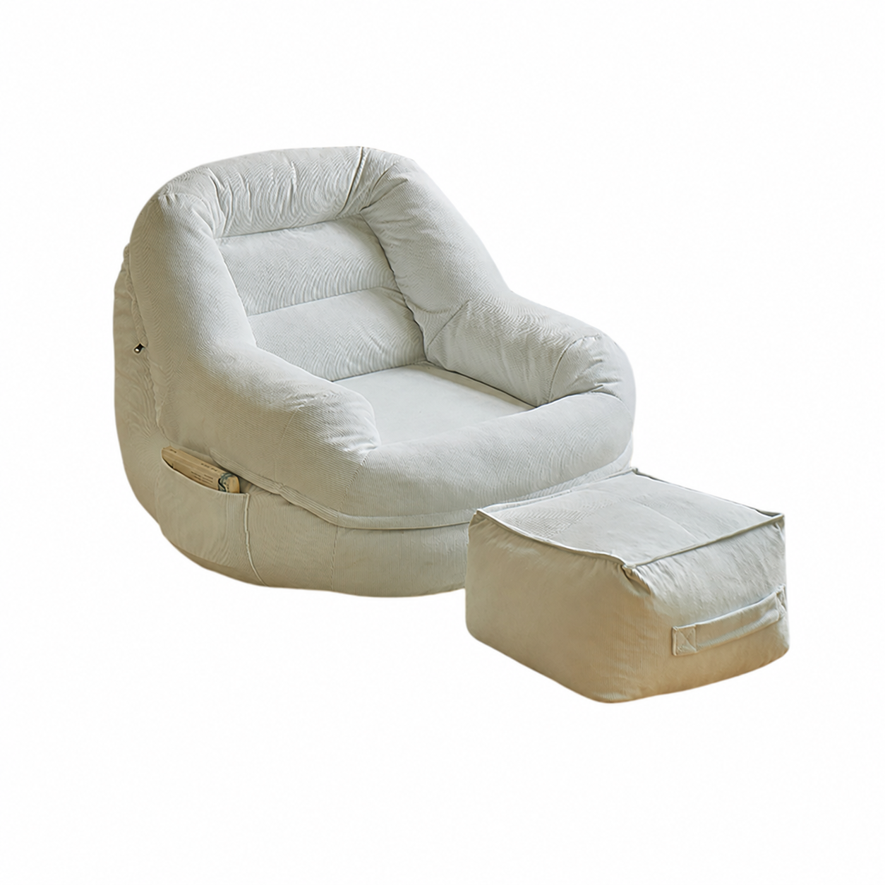 Corduroy Lazy Sofa Chair with Footrest, Single Lounge Chair for Bedroom and Living Room