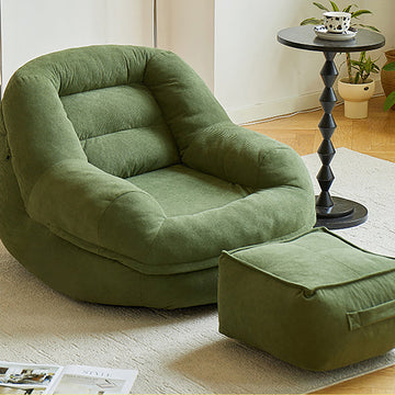 Corduroy Lazy Sofa Chair with Footrest, Single Lounge Chair for Bedroom and Living Room