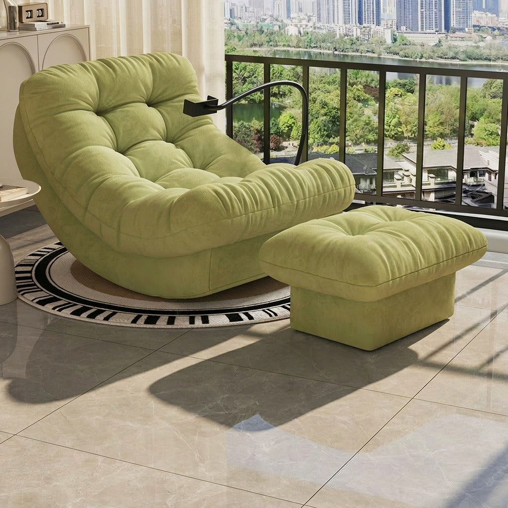 Solid Wood Moon Rocking Chair with Optional Footrest for Living Room and Bedroom