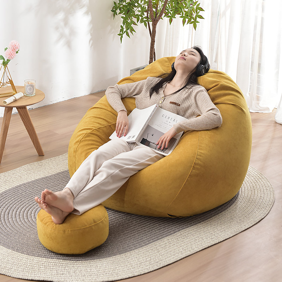 BDLFurniture Single Bean Bag Sofa Chair with Washable Cover for Bedroom and Living Room