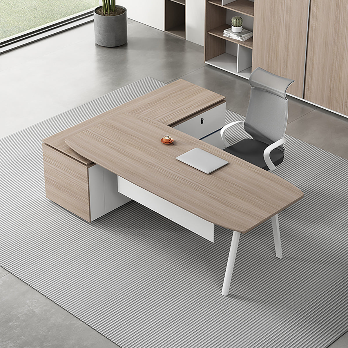 BDLFurniture Modern Executive Desk Set L-Shaped Manager Desk Optional Cabinet and Chair Combo
