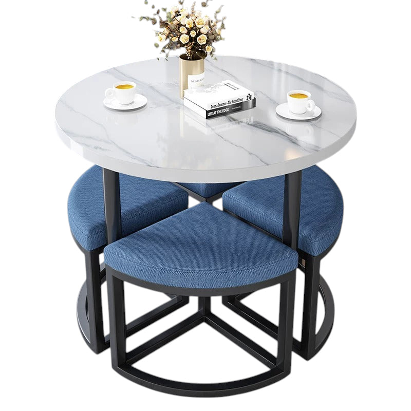 BDLFurniture 80cm Round Table and 4 Chairs Set Cafe Shop Lounge Desk Tuck In Space Saver