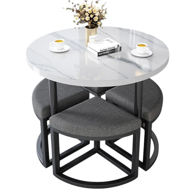 BDLFurniture 80cm Round Table and 4 Chairs Set Cafe Shop Lounge Desk Tuck In Space Saver