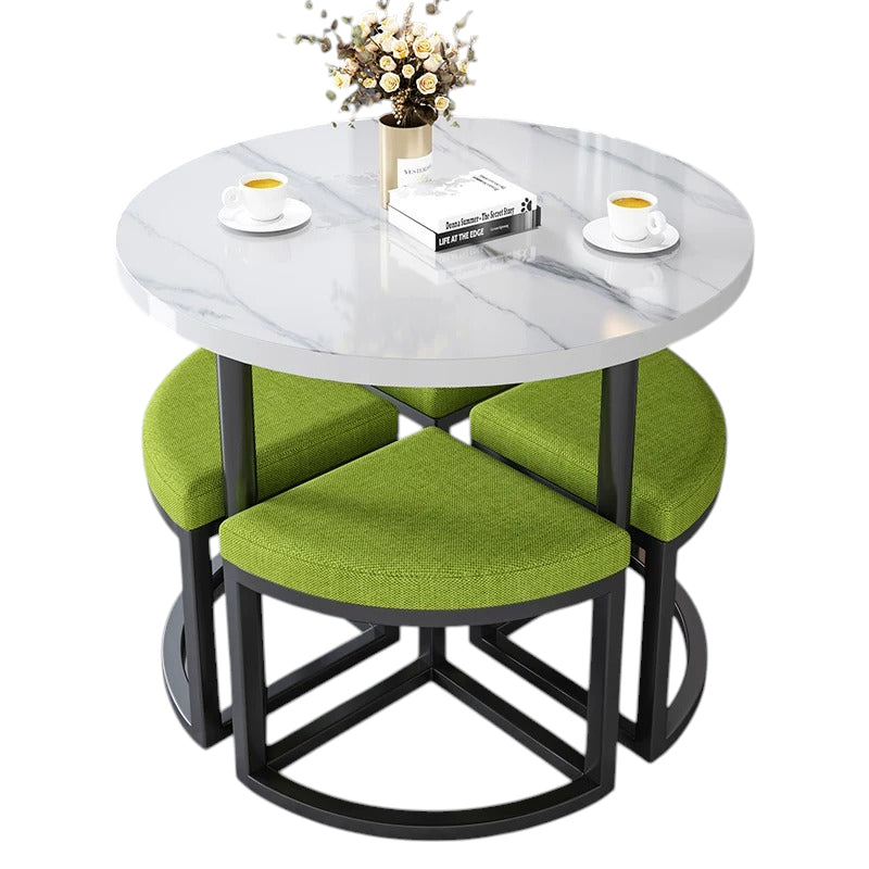 BDLFurniture 80cm Round Table and 4 Chairs Set Cafe Shop Lounge Desk Tuck In Space Saver