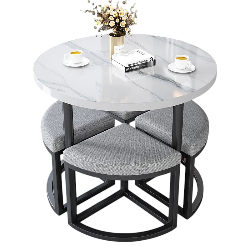BDLFurniture 80cm Round Table and 4 Chairs Set Cafe Shop Lounge Desk Tuck In Space Saver